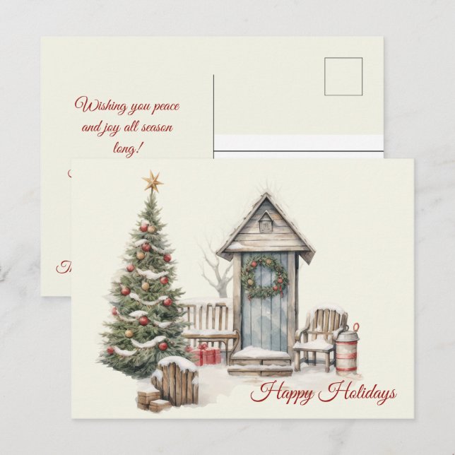 Carte Postale Noël Vintage hiver Scène Joyeuses Fêtes (Devant / Derrière)