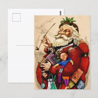 Carte Postale Noël vintage, jouets en pipe de Père Noël victorie