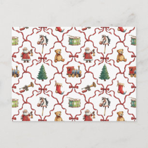 Carte Postale Noël vintage jouets rétro Père Noël Noël