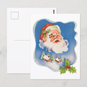 Carte Postale Noël vintage, joyeux Père Noël rétro pour les fête
