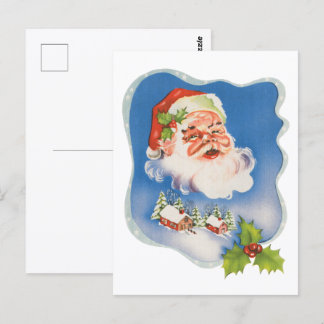 Carte Postale Noël vintage, joyeux Père Noël rétro pour les fête