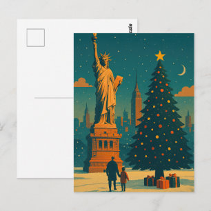 Carte Postale Noël vintage New York – Statue de la Liberté