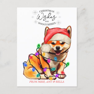 Carte Postale Noël Voeux Chien Chiot Baisers Joli Animal Personn