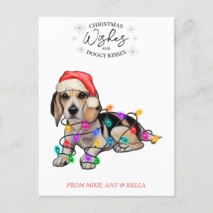 Carte Postale Noël Voeux Chien Chiot Baisers Joli Animal Personn