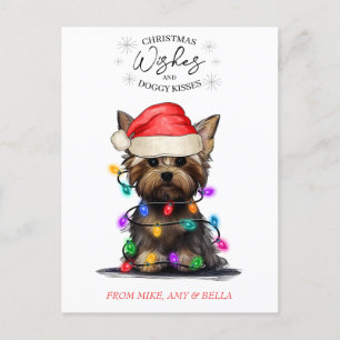 Carte Postale Noël Voeux Chien Chiot Baisers Joli Animal Personn