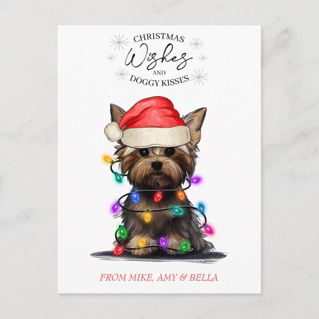 Carte Postale Noël Voeux Chien Chiot Baisers Joli Animal Personn (Devant)