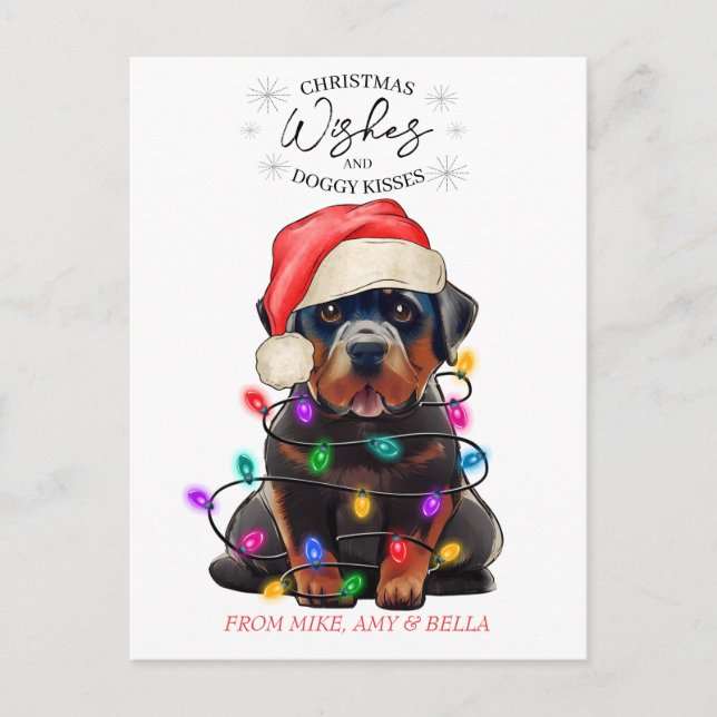 Carte Postale Noël Voeux Chien Chiot Baisers Joli Animal Personn (Devant)