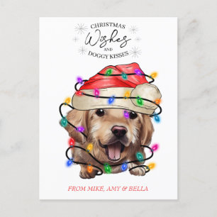 Carte Postale Noël Voeux Chien Chiot Baisers Joli Animal Personn