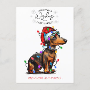 Carte Postale Noël Voeux Chien Chiot Baisers Joli Animal Personn