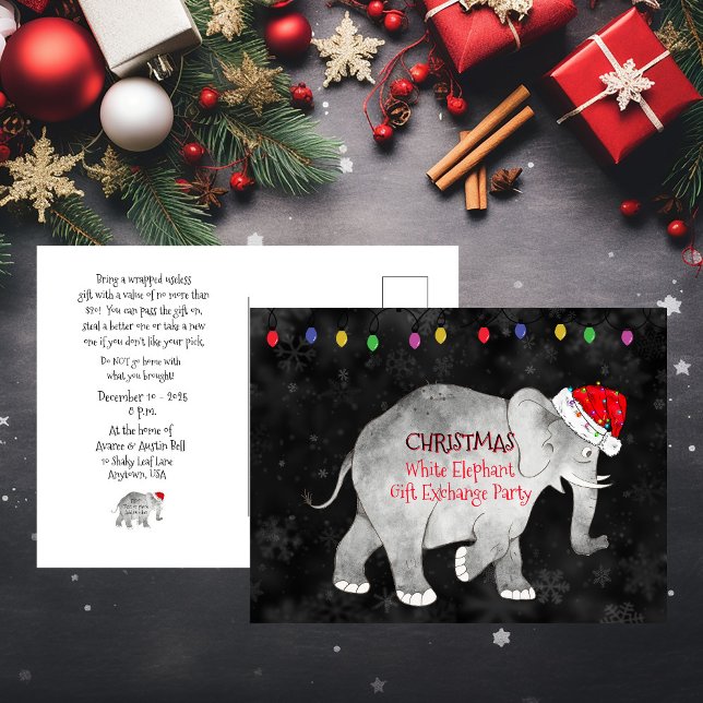 Carte Postale Noël White Elephant échange de cadeaux (Créateur téléchargé)