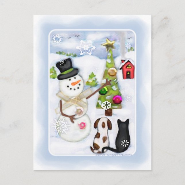 Carte postale Noël Winter Snowman & Animaux (Devant)