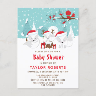 Carte Postale Noël Woodland Arctic Fox Baby shower