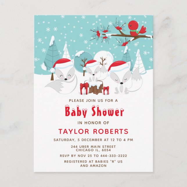 Carte Postale Noël Woodland Arctic Fox Baby shower (Devant)