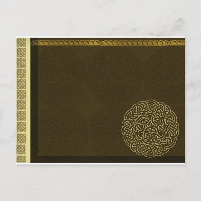 Carte Postale Nœud celtique marron foncé avec accent doré (Devant)