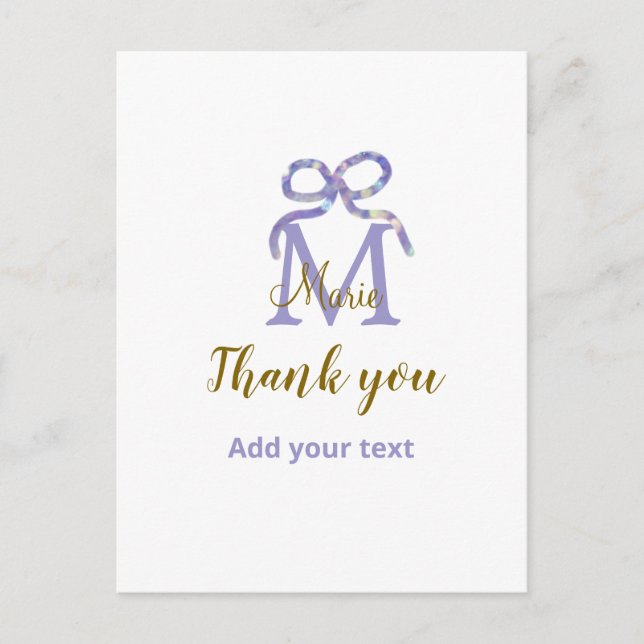 Carte Postale Nœud en paillettes violettes ajoutez nom lettre mo (Devant)