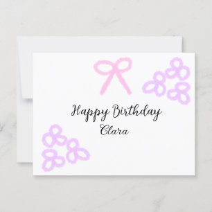 Carte Postale Nœud rose floral violet pastel joyeux anniversaire