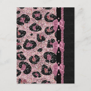 Carte Postale Nœuds en ruban imprimé léopard rose rockabilly RAB