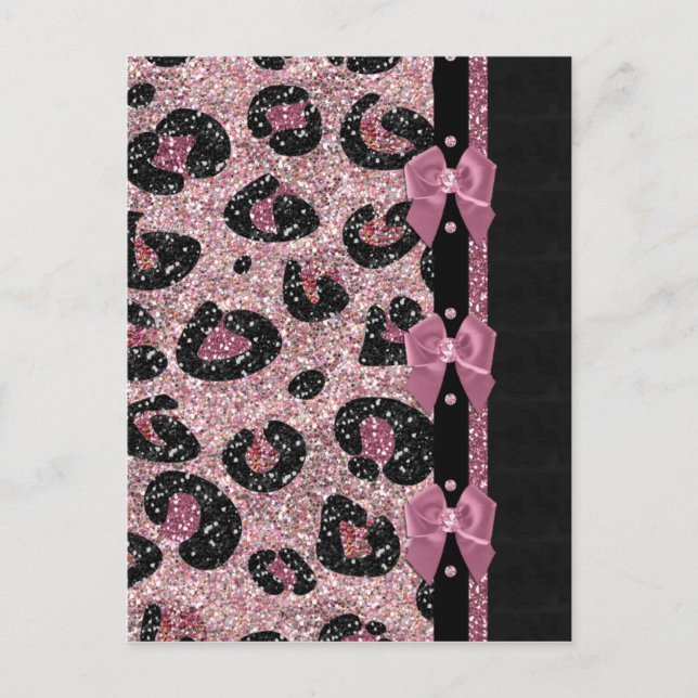 Carte Postale Nœuds en ruban imprimé léopard rose rockabilly RAB (Devant)