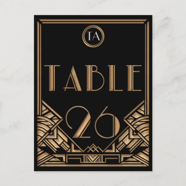 Carte Postale Noir Art Déco Gatsby Style Tableau Numéro 26 (Devant)