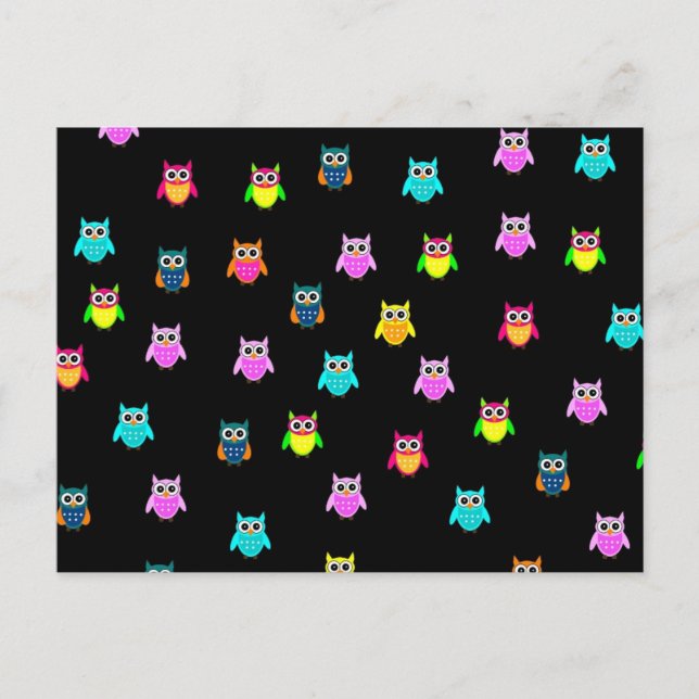 Carte postale noir avec des chouettes de couleur v (Devant)