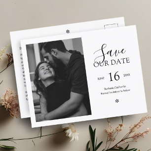 Carte Postale Noir & Blanc Chic Minimal Enregistrer la photo d