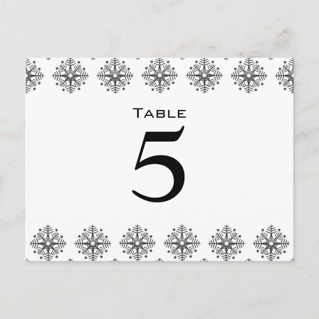 Carte Postale Noir + blanc Flammes de neige Numéro de la table d (Devant)