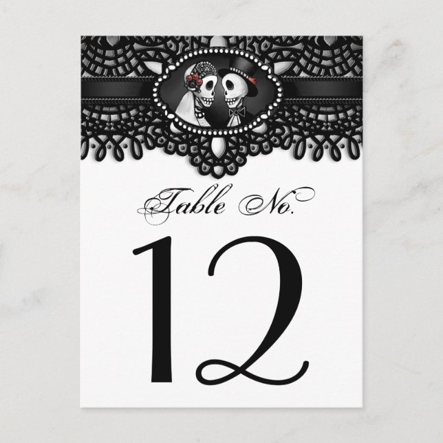 Carte Postale Noir blanc Halloween Mariage Skeletons Table Non (Devant)