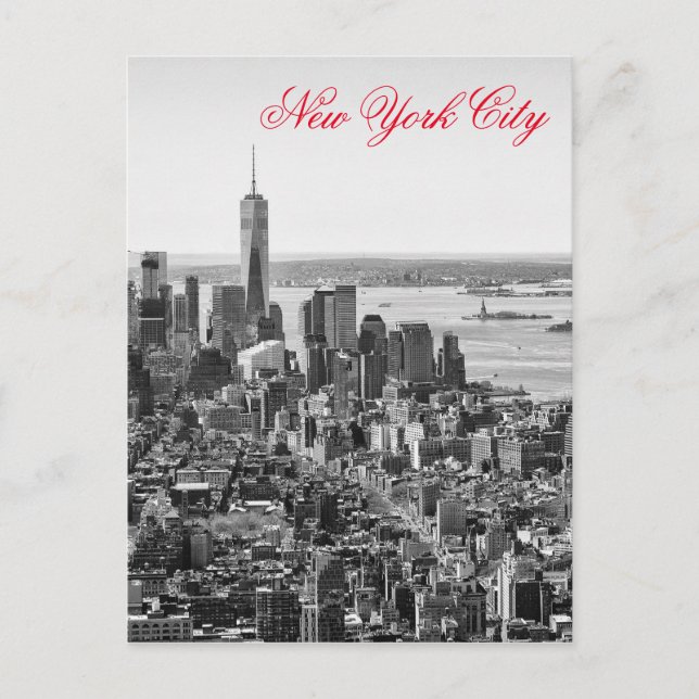 Carte Postale Noir blanc rouge Script New York City Manhattan (Devant)