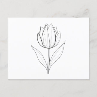 Carte Postale Noir blanc Tulipe Line Art