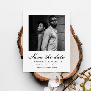 Carte Postale Noir classique mariage deux photos Enregistrer la 