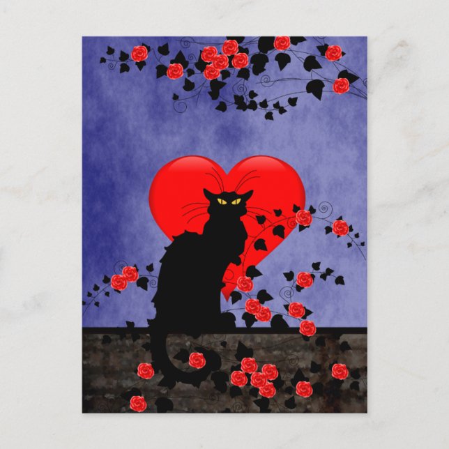 Carte Postale Noir conversation aux roses rouges (Devant)