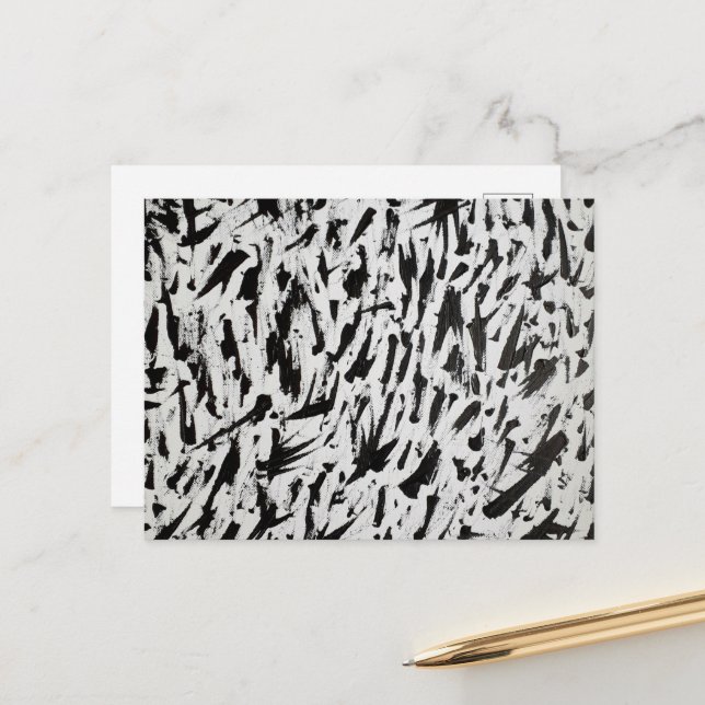 Carte Postale Noir et blanc Abstrait Brushstrokies Art (Devant/Arrière en situation)