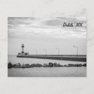 Carte postale noir et blanc du phare de Duluth, MN