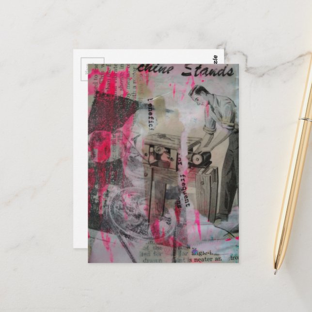Carte Postale Noir et Blanc Rétro Menuiserie avec rose (Devant/Arrière en situation)