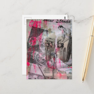 Carte Postale Noir et blanc vintage menuiserie avec rose