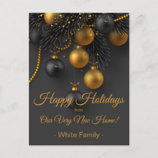 Carte Postale Noir et or Noël Nous avons déménagé Nouvelle maiso