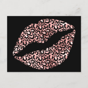 Carte Postale Noir et Rose Leopard Spot Lipstick Kiss