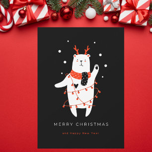 Carte Postale Noir et Rouge Mette Ours Noël