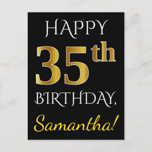 Carte Postale Noir, Faux Gold 35e anniversaire + Nom personnalis