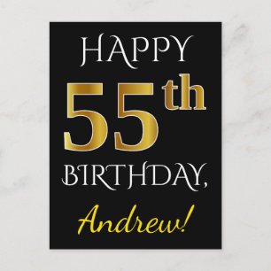 Carte Postale Noir, Faux Gold 55e anniversaire + Nom personnalis