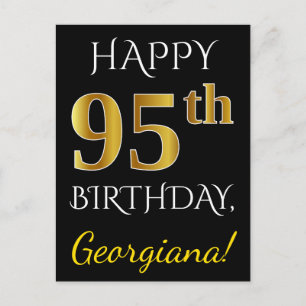 Carte Postale Noir, Faux Gold 95e anniversaire + Nom personnalis