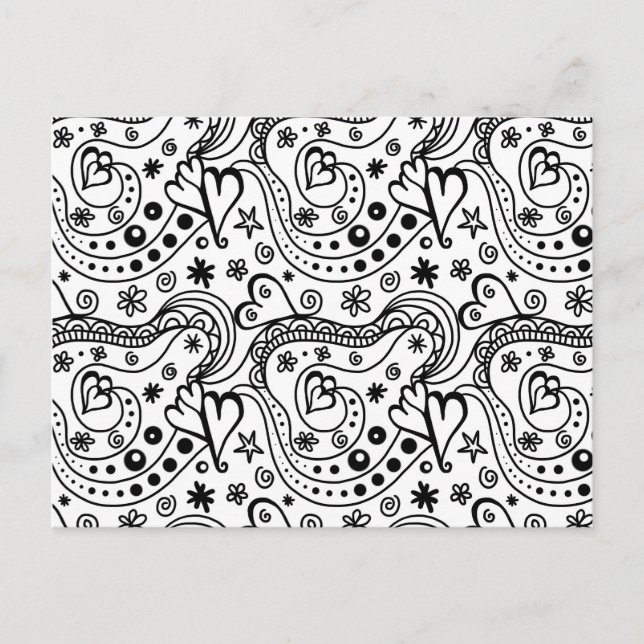 Carte Postale Noir moderne main blanche dessinée coeurs abstrait (Devant)