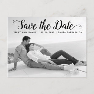 Carte Postale Noir moderne mariage Enregistrer la photo Date