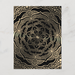Carte Postale Noir & Or Floral Mandala Belle Chic élégant