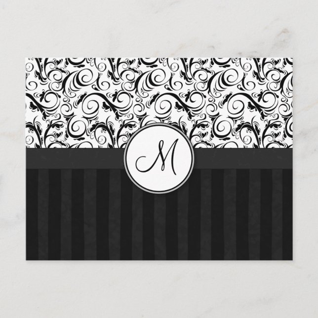 Carte Postale Noir sur blanc Fleur, Feux et Monogramme (Devant)