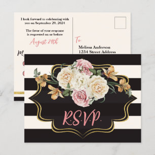 Carte Postale Noir uni, rayures ivoire, florales RSVP