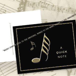 Carte postale noire "A Quick Note" Gold Music Note