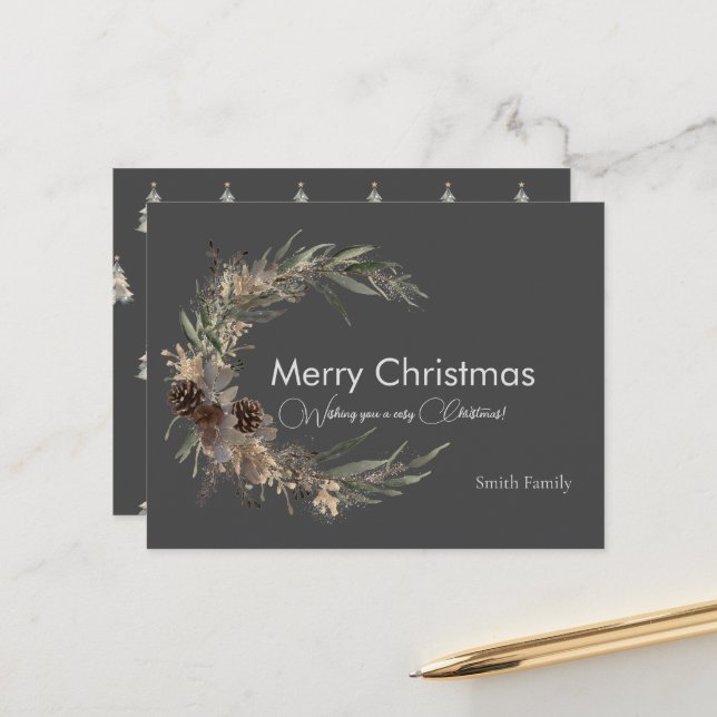 Carte postale noire de Noël (Devant/Arrière en situation)