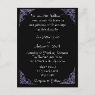 Carte postale noire faire-part de mariage pourpre 