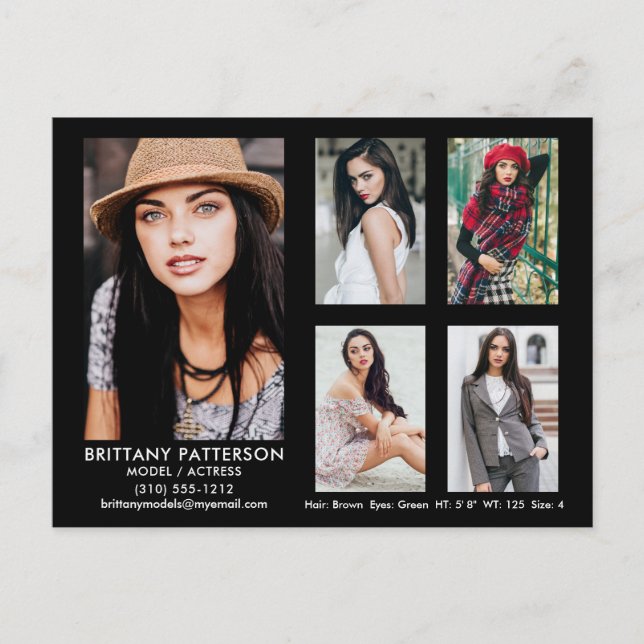 Carte postale noire Model Actor 5 Photo Comp Card (Devant)